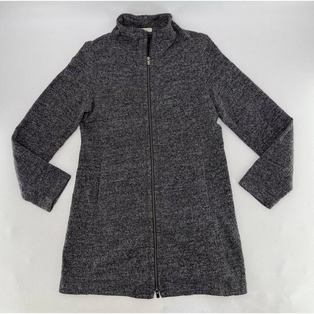 Eileen Fisher Stand Up Collar Jacket Gray Terrazzo Stretch Ripple Longline Sz Sm